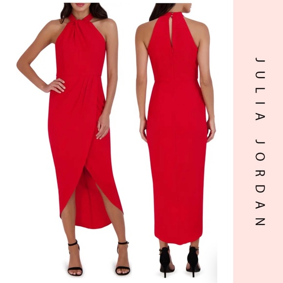 Julia Jordan - Red Knot Neck Halter Dress - Picture 1 of 14